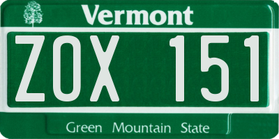 VT license plate ZOX151