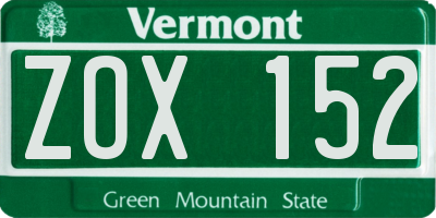 VT license plate ZOX152