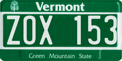 VT license plate ZOX153