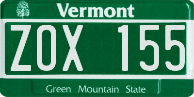 VT license plate ZOX155
