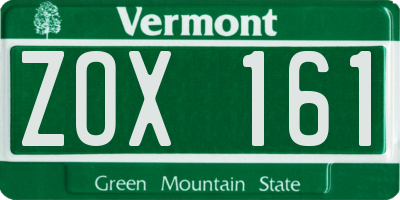 VT license plate ZOX161