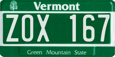 VT license plate ZOX167