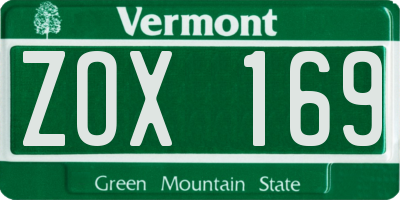 VT license plate ZOX169