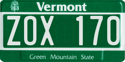 VT license plate ZOX170
