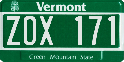 VT license plate ZOX171