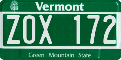 VT license plate ZOX172