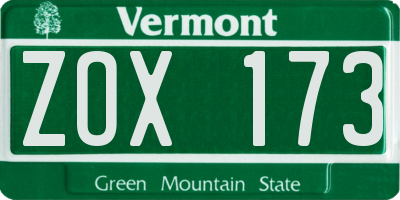 VT license plate ZOX173