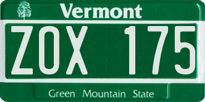 VT license plate ZOX175