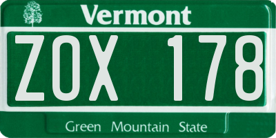 VT license plate ZOX178
