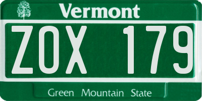 VT license plate ZOX179