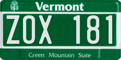 VT license plate ZOX181
