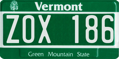 VT license plate ZOX186