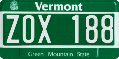 VT license plate ZOX188