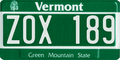 VT license plate ZOX189