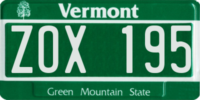 VT license plate ZOX195