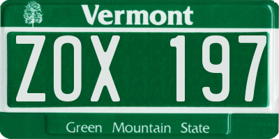 VT license plate ZOX197