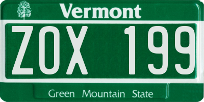 VT license plate ZOX199