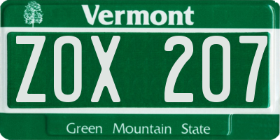 VT license plate ZOX207
