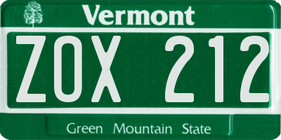 VT license plate ZOX212