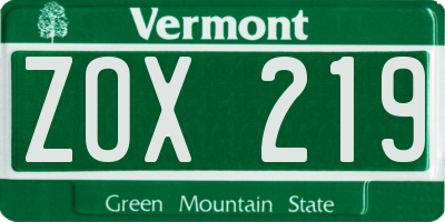 VT license plate ZOX219