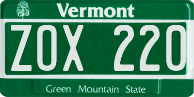 VT license plate ZOX220
