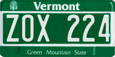 VT license plate ZOX224