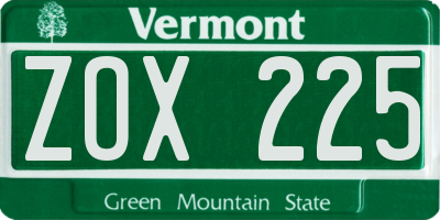 VT license plate ZOX225