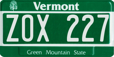 VT license plate ZOX227