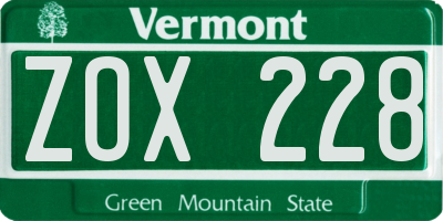 VT license plate ZOX228