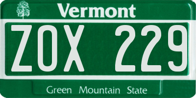 VT license plate ZOX229
