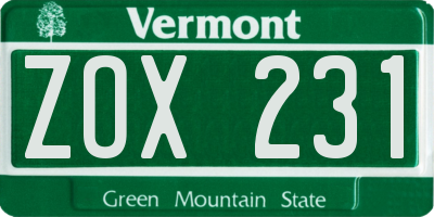 VT license plate ZOX231