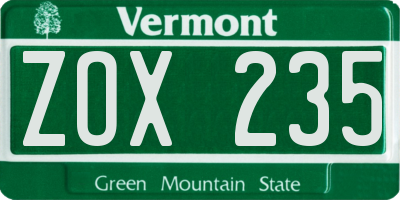 VT license plate ZOX235