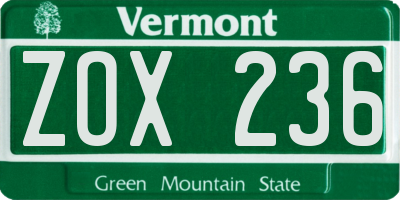 VT license plate ZOX236