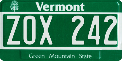 VT license plate ZOX242