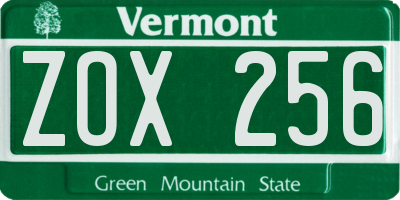VT license plate ZOX256