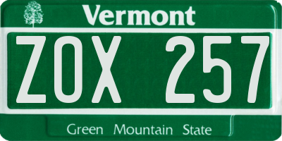 VT license plate ZOX257