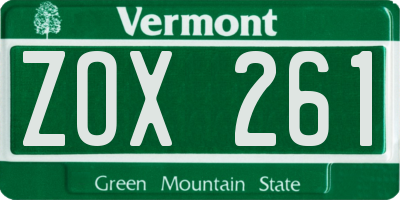 VT license plate ZOX261