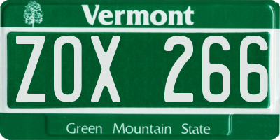 VT license plate ZOX266