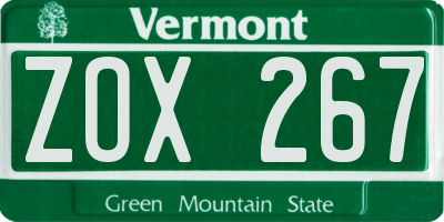 VT license plate ZOX267