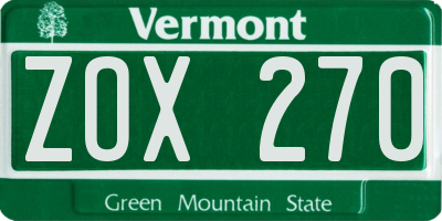 VT license plate ZOX270