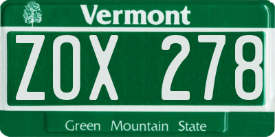 VT license plate ZOX278