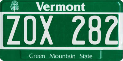 VT license plate ZOX282