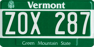 VT license plate ZOX287