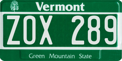 VT license plate ZOX289