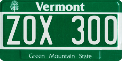 VT license plate ZOX300