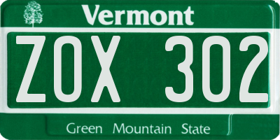 VT license plate ZOX302