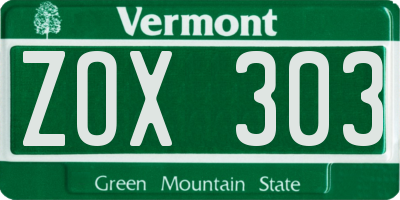 VT license plate ZOX303