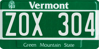 VT license plate ZOX304