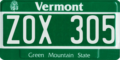 VT license plate ZOX305