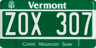 VT license plate ZOX307